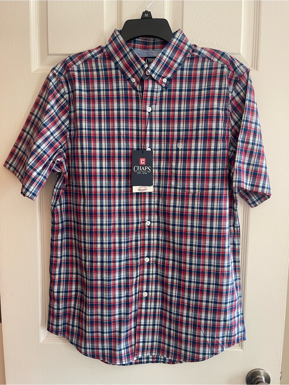 Chaps Men's Short-Sleeve Plaid Button-Down Shirt - Blue & Red